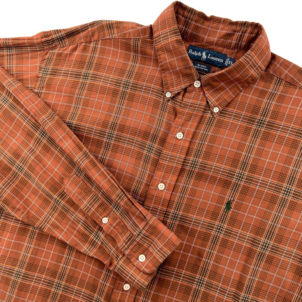 Ralph Lauren Blake Mens XL Brown Plaid Button Down Shirt Long Sleeve Cotton Prep